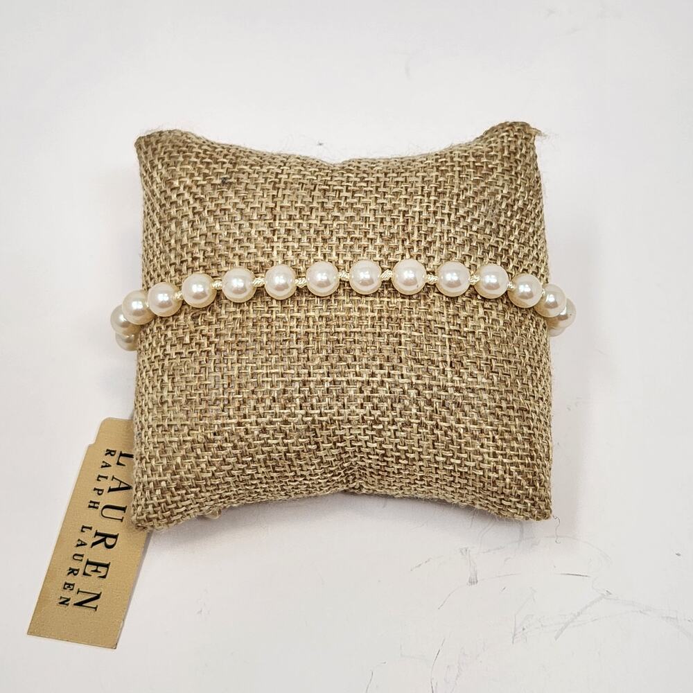 Lauren Ralph Lauren Cream Faux Pearl Bead Bracelet Adjustable New Classic Layer
